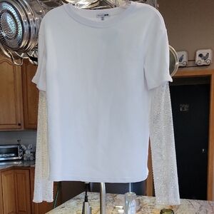Fashion Nova White Top with Sparkling Rhinestone Silver Sleeves Size XS